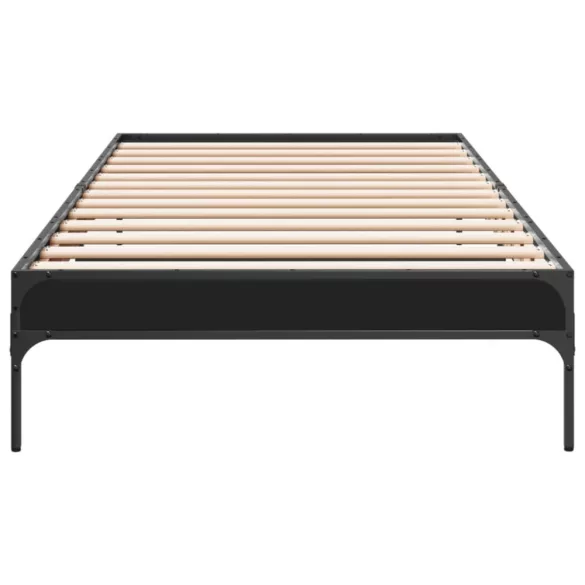 fekete szerelt fa és fém ágykeret 90 x 190 cm