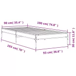 fekete szerelt fa és fém ágykeret 90 x 190 cm