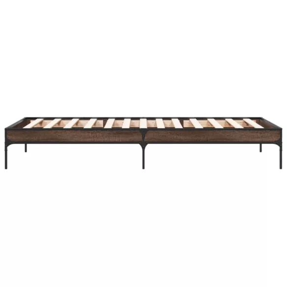 barna tölgyszínű szerelt fa és fém ágykeret 90 x 190 cm