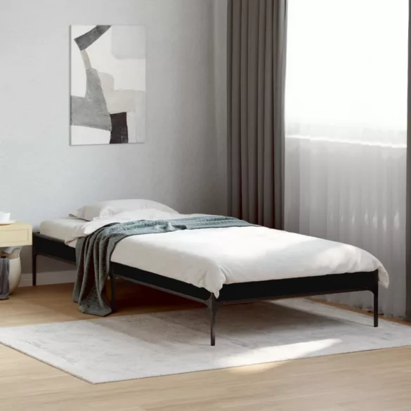fekete szerelt fa és fém ágykeret 75 x 190 cm