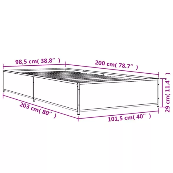 fekete szerelt fa és fém ágykeret 100 x 200 cm