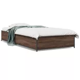 barna tölgyszínű szerelt fa és fém ágykeret 100 x 200 cm