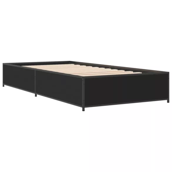 fekete szerelt fa és fém ágykeret 90 x 200 cm