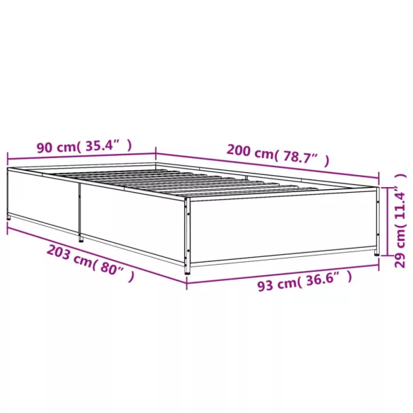 fekete szerelt fa és fém ágykeret 90 x 200 cm