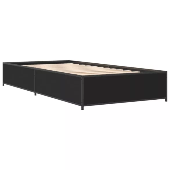 fekete szerelt fa és fém ágykeret 90 x 190 cm