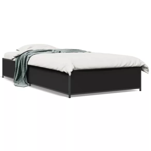 fekete szerelt fa és fém ágykeret 75 x 190 cm