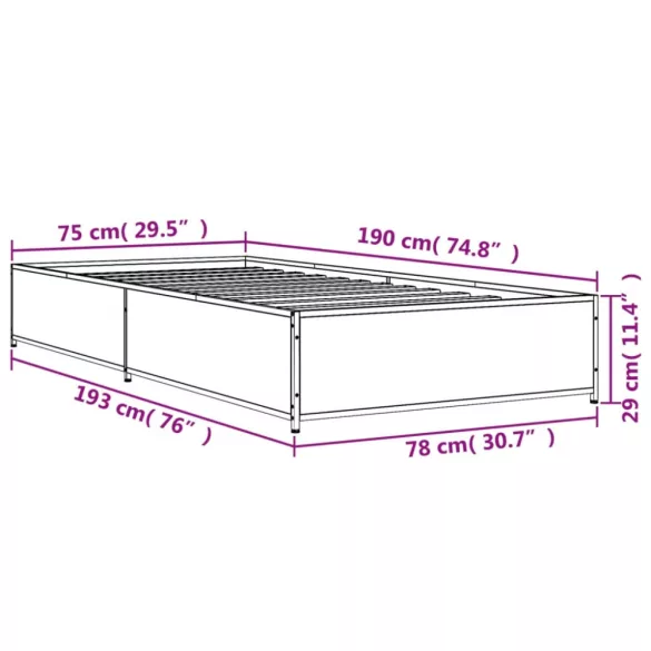 fekete szerelt fa és fém ágykeret 75 x 190 cm