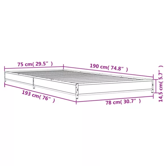 barna tölgyszínű szerelt fa és fém ágykeret 75 x 190 cm