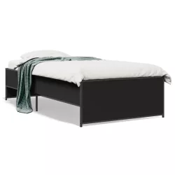 fekete szerelt fa és fém ágykeret 90 x 200 cm