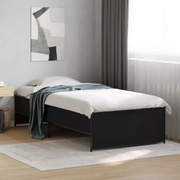 fekete szerelt fa és fém ágykeret 90 x 200 cm