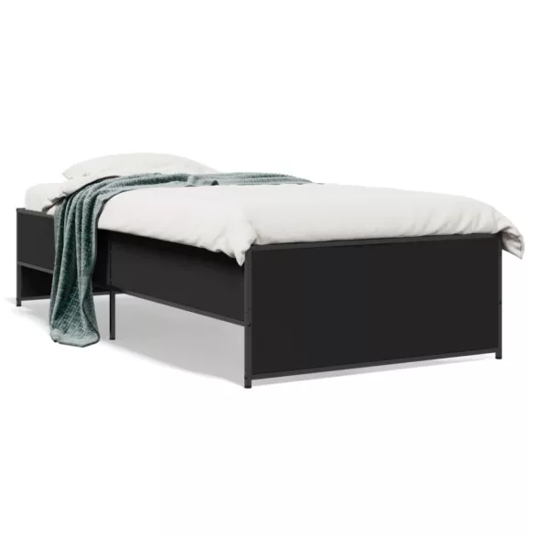 fekete szerelt fa és fém ágykeret 75 x 190 cm