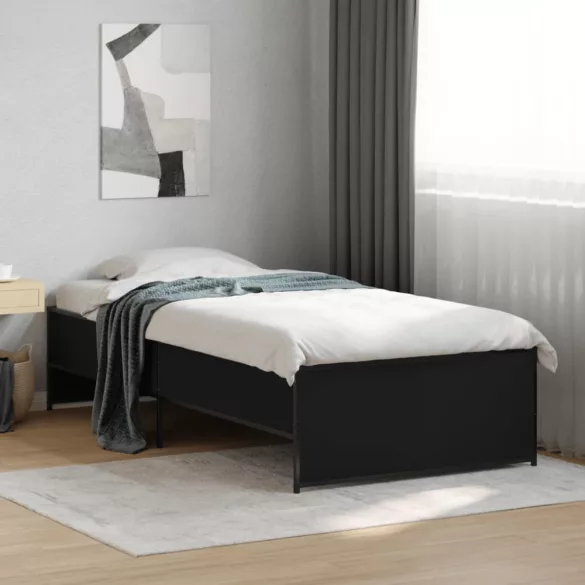 fekete szerelt fa és fém ágykeret 75 x 190 cm