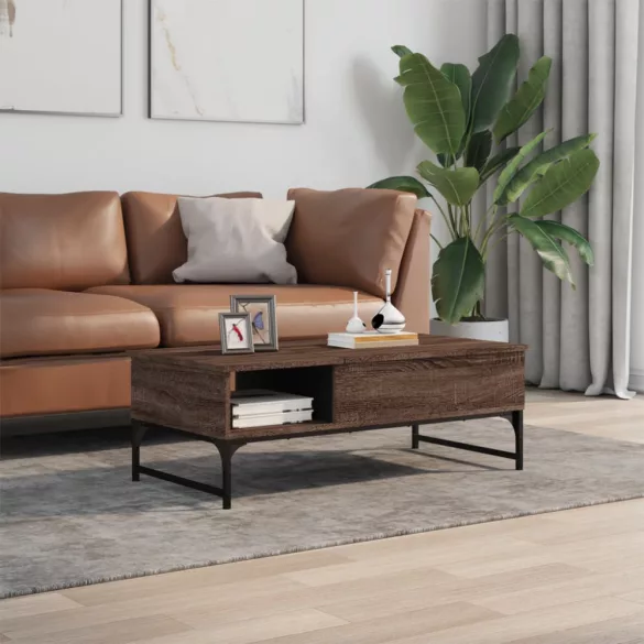 barna tölgy színű szerelt fa és fém dohányzóasztal 100x50x35 cm