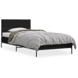 fekete szerelt fa és fém ágykeret 90 x 200 cm