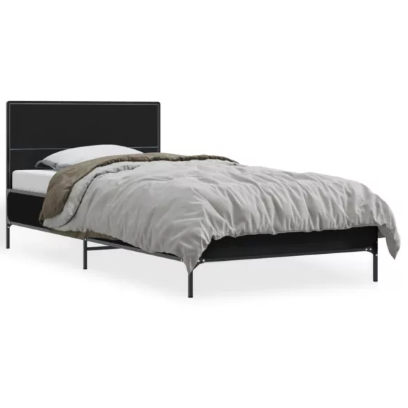 fekete szerelt fa és fém ágykeret 90 x 200 cm