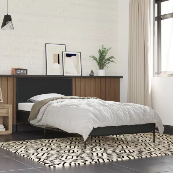 fekete szerelt fa és fém ágykeret 90 x 200 cm