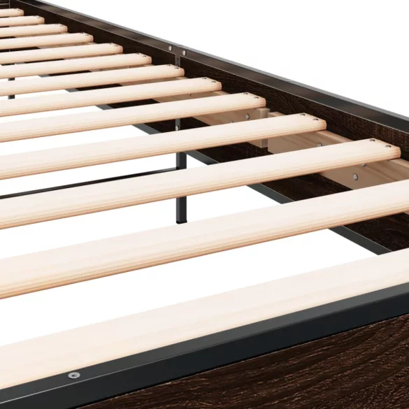 barna tölgyszínű szerelt fa és fém ágykeret 90 x 200 cm