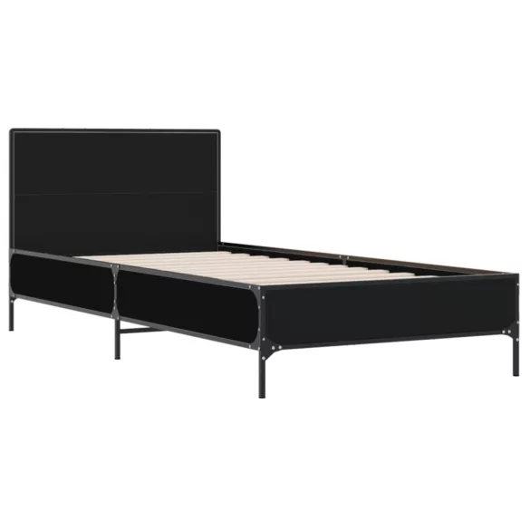 fekete szerelt fa és fém ágykeret 100 x 200 cm