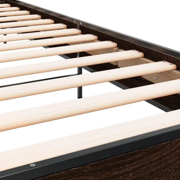 barna tölgyszínű szerelt fa és fém ágykeret 100 x 200 cm