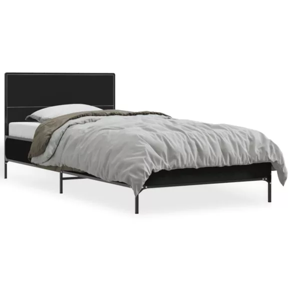 fekete szerelt fa és fém ágykeret 75 x 190 cm