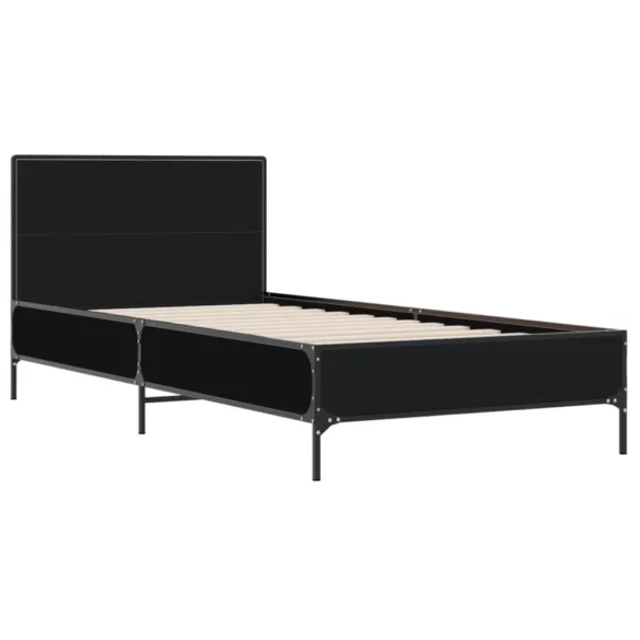 fekete szerelt fa és fém ágykeret 75 x 190 cm