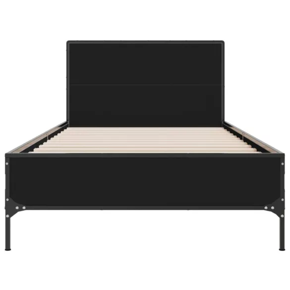 fekete szerelt fa és fém ágykeret 75 x 190 cm