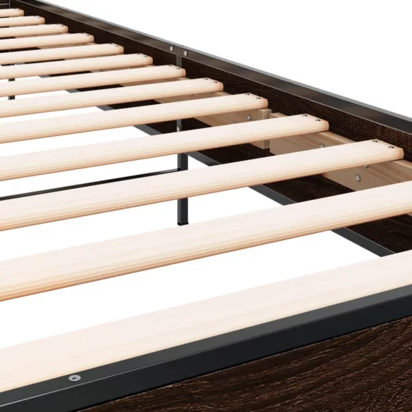 barna tölgyszínű szerelt fa és fém ágykeret 75 x 190 cm