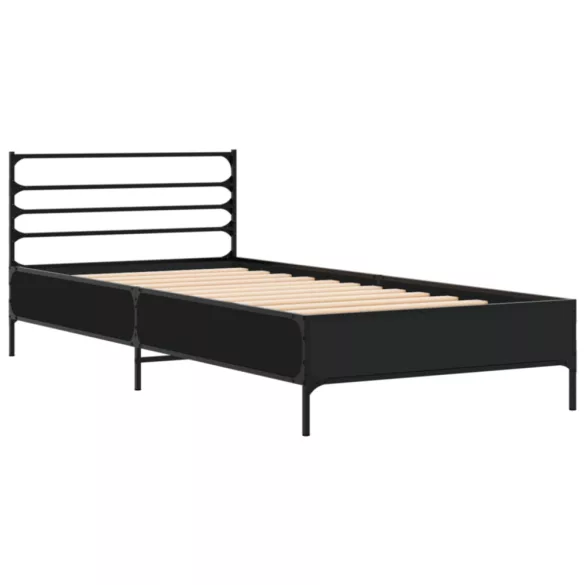 fekete szerelt fa és fém ágykeret 90 x 200 cm