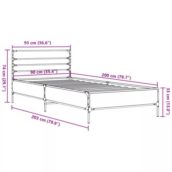 fekete szerelt fa és fém ágykeret 90 x 200 cm