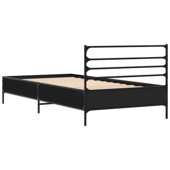 fekete szerelt fa és fém ágykeret 75 x 190 cm