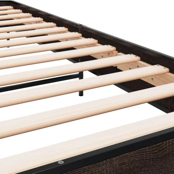 barna tölgyszínű szerelt fa és fém ágykeret 75 x 190 cm