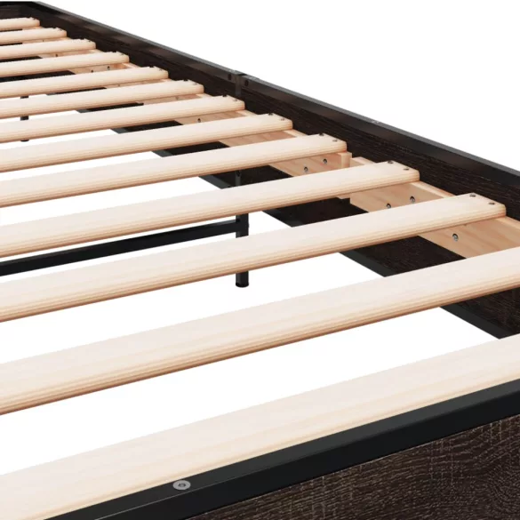 barna tölgyszínű szerelt fa és fém ágykeret 90 x 190 cm