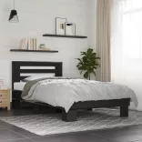 fekete szerelt fa és fém ágykeret 100 x 200 cm