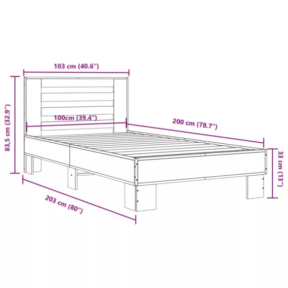 fekete szerelt fa és fém ágykeret 100 x 200 cm