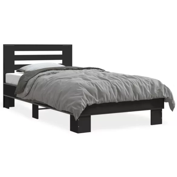 fekete szerelt fa és fém ágykeret 75 x 190 cm
