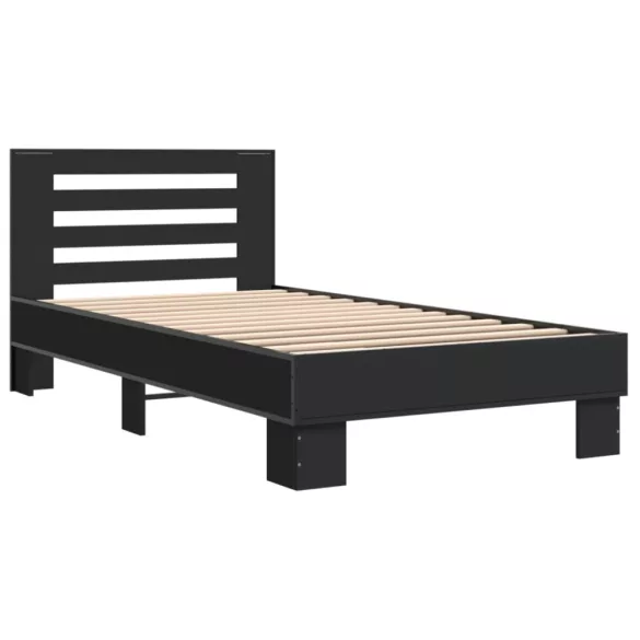 fekete szerelt fa és fém ágykeret 75 x 190 cm