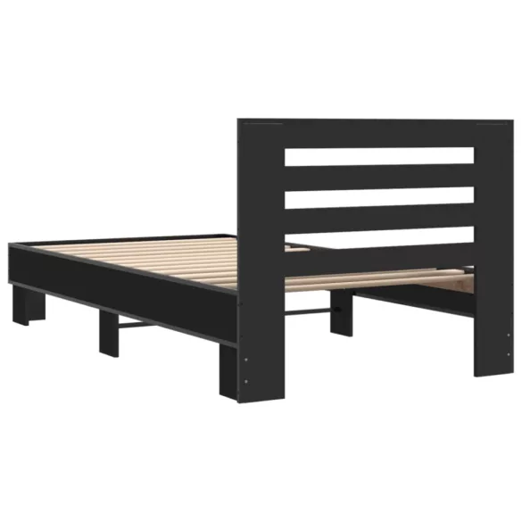 fekete szerelt fa és fém ágykeret 75 x 190 cm