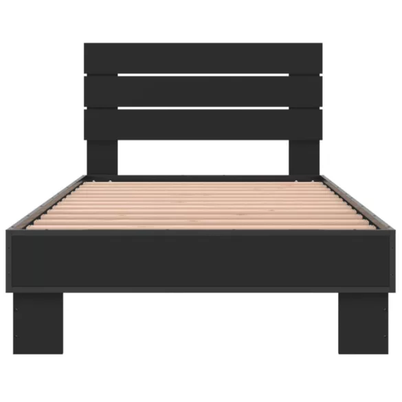 fekete szerelt fa és fém ágykeret 90 x 200 cm