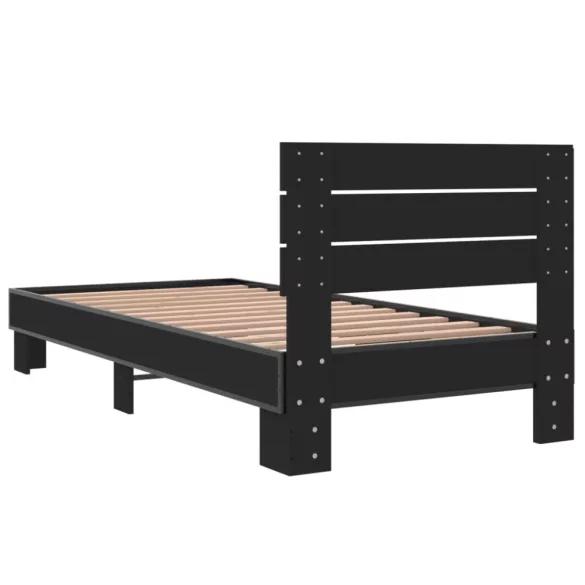 fekete szerelt fa és fém ágykeret 90 x 200 cm