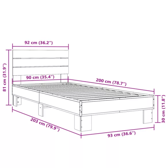 fekete szerelt fa és fém ágykeret 90 x 200 cm