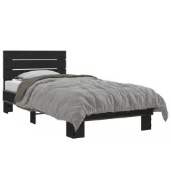 fekete szerelt fa és fém ágykeret 75 x 190 cm