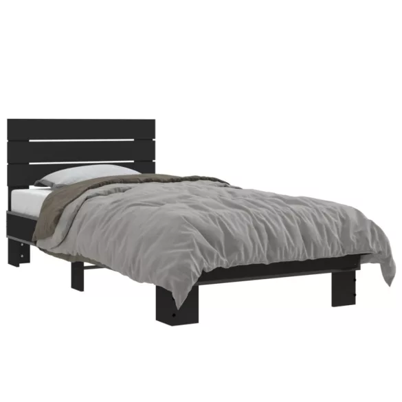 fekete szerelt fa és fém ágykeret 75 x 190 cm