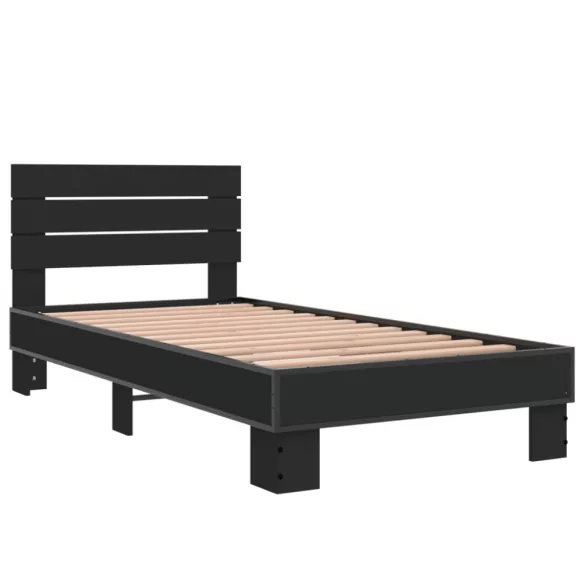 fekete szerelt fa és fém ágykeret 75 x 190 cm