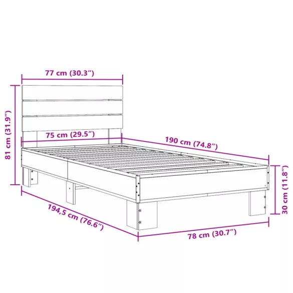 fekete szerelt fa és fém ágykeret 75 x 190 cm