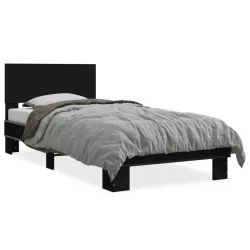 fekete szerelt fa és fém ágykeret 75 x 190 cm