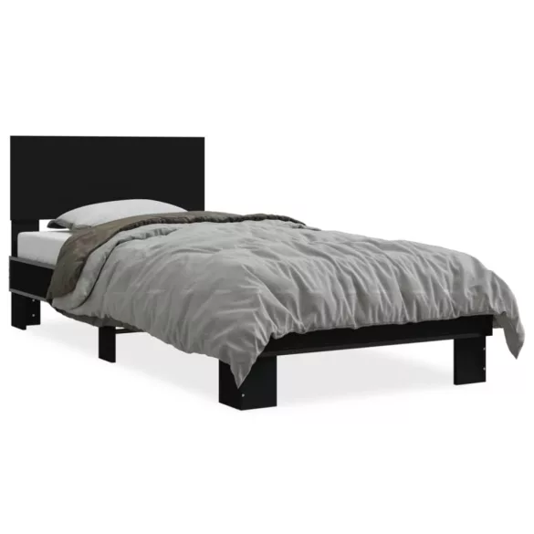 fekete szerelt fa és fém ágykeret 75 x 190 cm