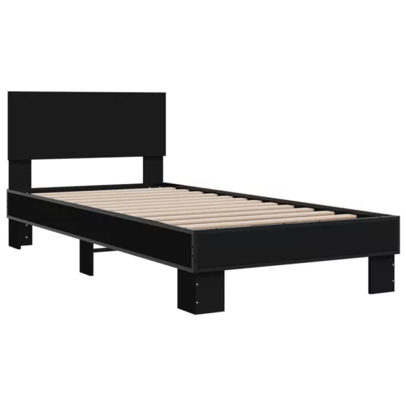 fekete szerelt fa és fém ágykeret 75 x 190 cm