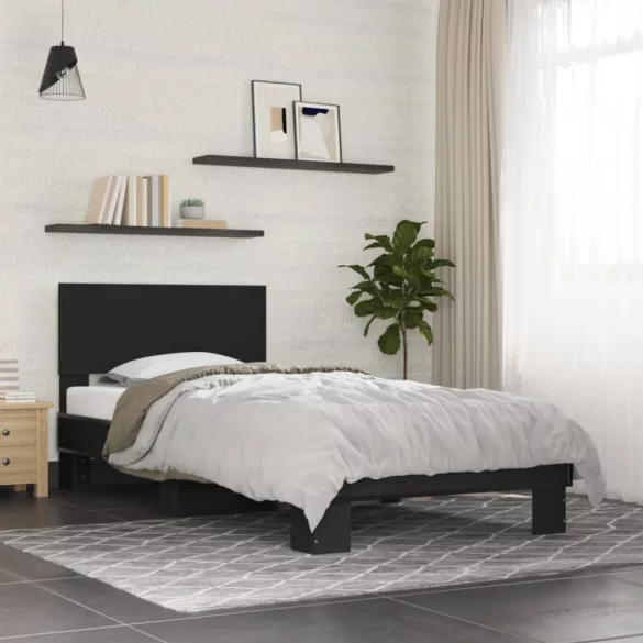 fekete szerelt fa és fém ágykeret 75 x 190 cm