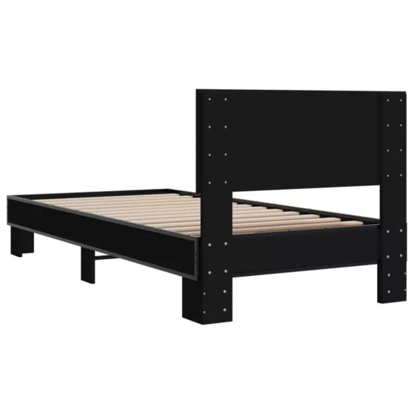 fekete szerelt fa és fém ágykeret 75 x 190 cm