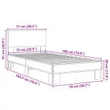 fekete szerelt fa és fém ágykeret 75 x 190 cm